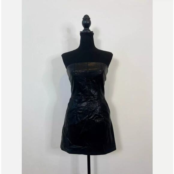 Nonchalant Dixie Mini Dress in Black Large Faux Leather Strapless Lined Party - Picture 2 of 5